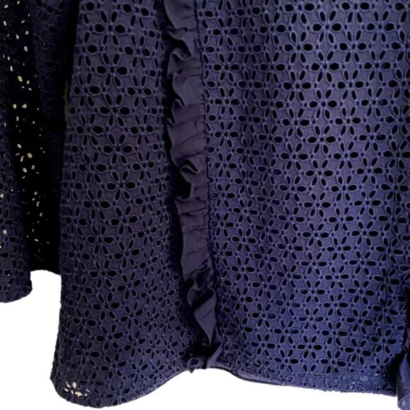 Draper James Navy Ruffled Floral Eyelet Blouse 4 - Picture 8 of 8